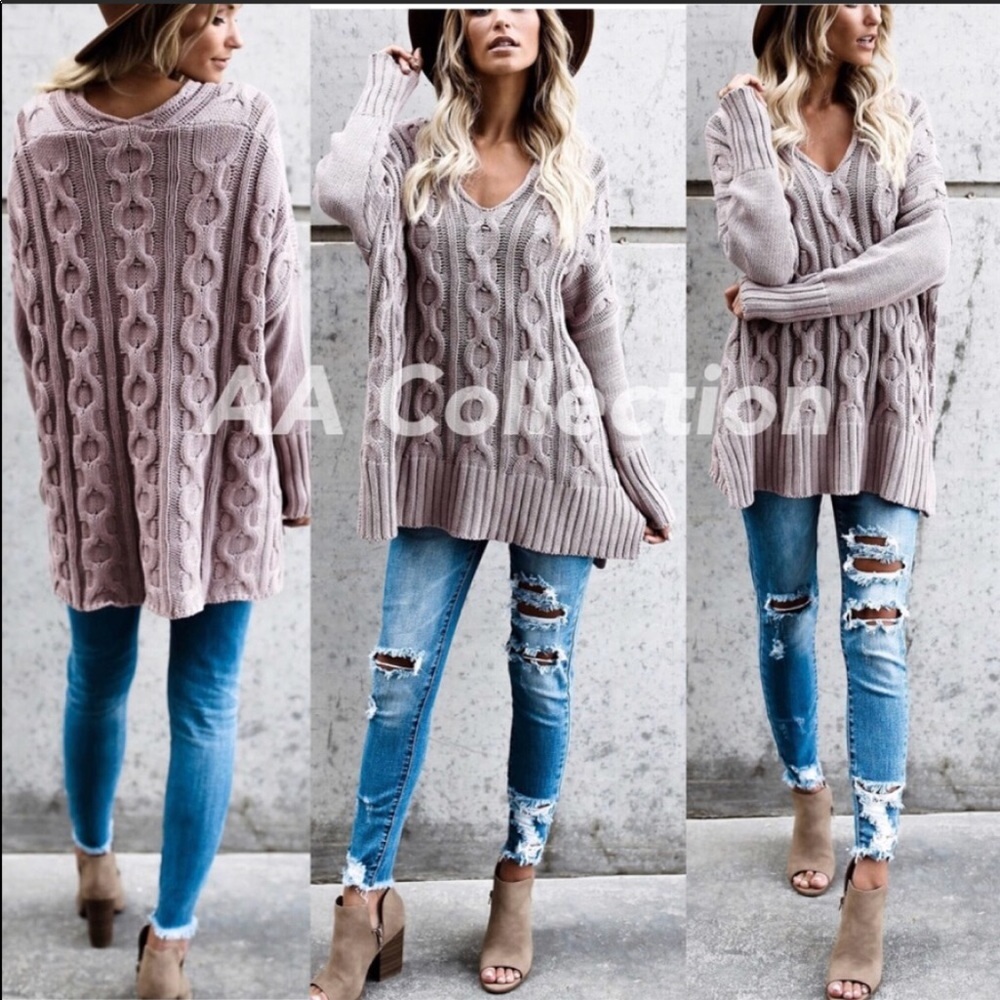 Cable kint sweater comfy sexy long sleeves - Picture 6 of 8